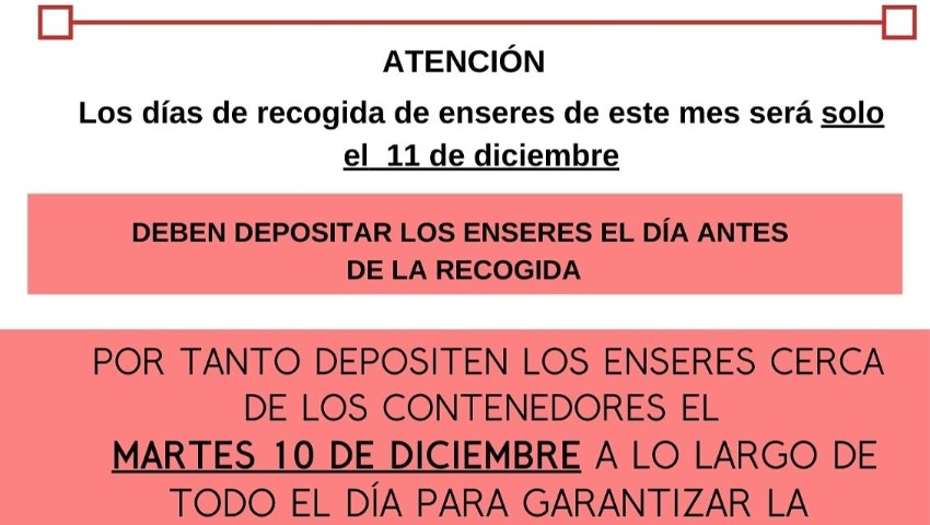 Aviso de recogida de enseres y ofibús de Caixabank Diciembre 2024