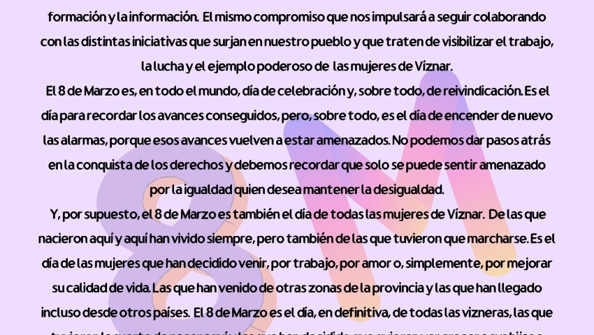 8 de Marzo: Manifiesto del Ayuntamiento de Víznar