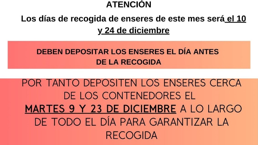Aviso de recogida de enseres y ofibús de Caixabank Diciembre 2025