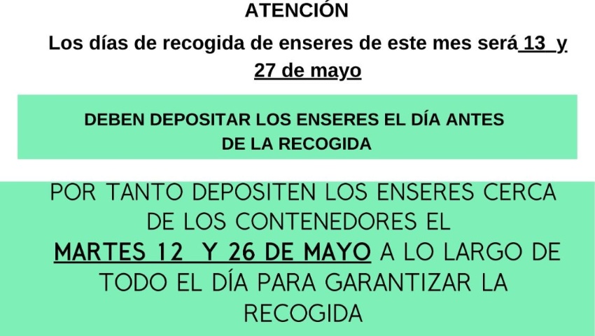 Aviso de recogida de enseres y ofibús de Caixabank Mayo 2026