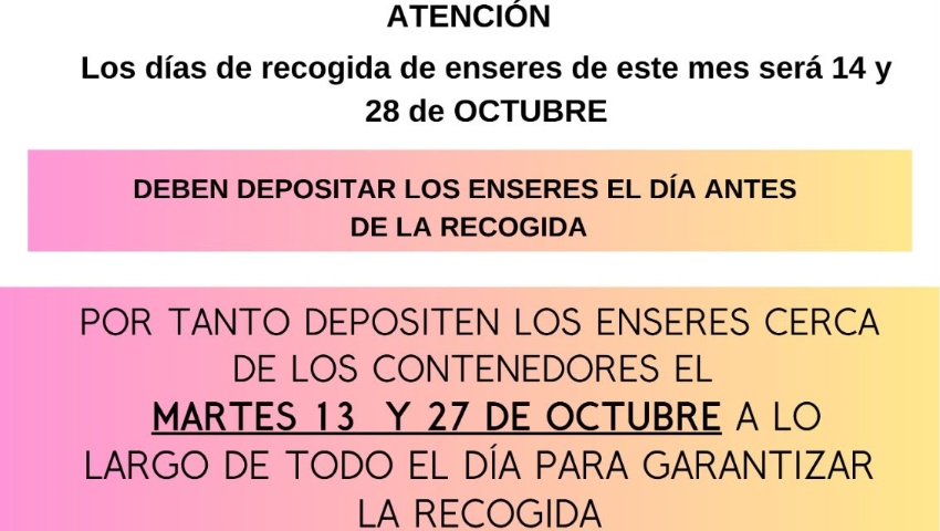 Aviso de recogida de enseres y ofibús de Caixabank Octubre 2026